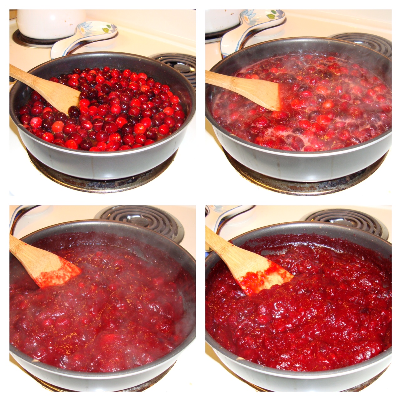 Steps from Whole Cranberries to Sauce
