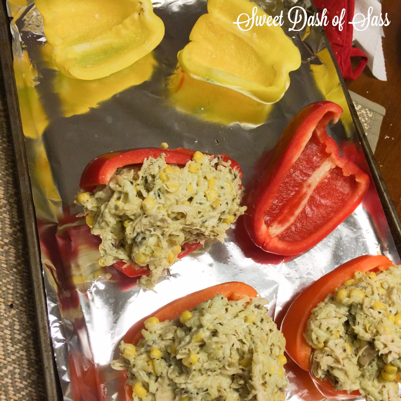 Pesto Chicken Stuffed Peppers - www.SweetDashofSass.com