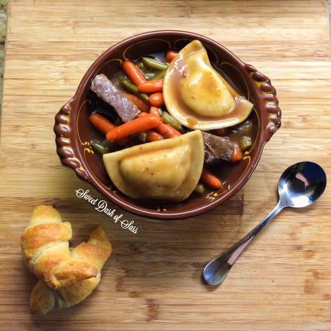 Beef & Pierogi Stew - perfect for a Fall/Winter Day.  www.SweetDashofSass.com